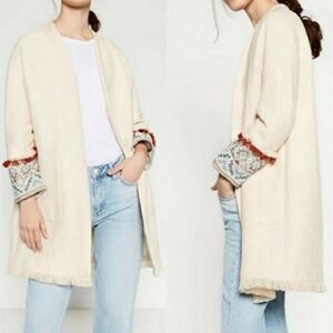 Zara | Linen-blend Coat Jacket with Fringe